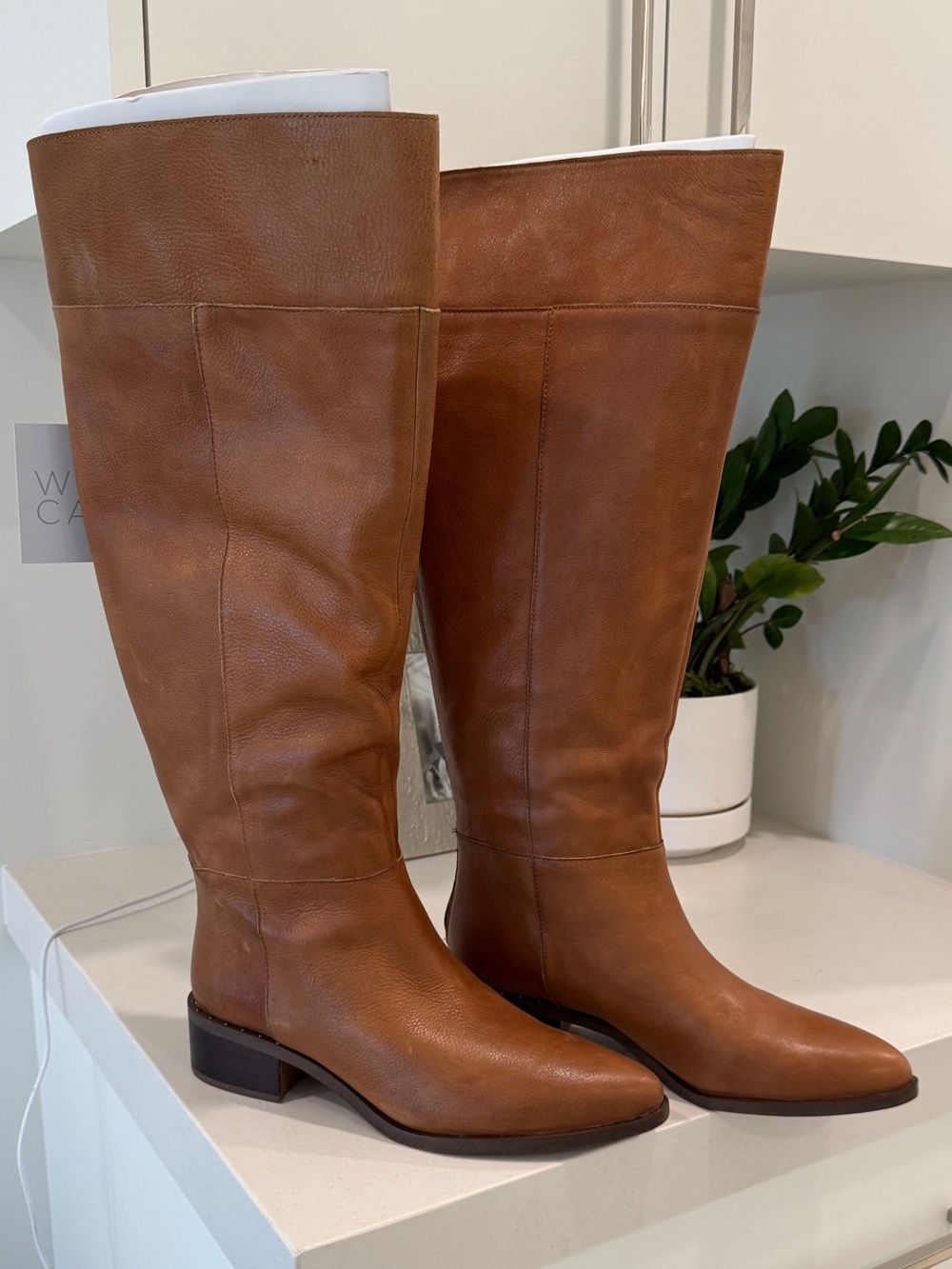 Franco Sarto Women's Wide-Calf Tall Leather Riding Boots - Cognac Brown Size 10